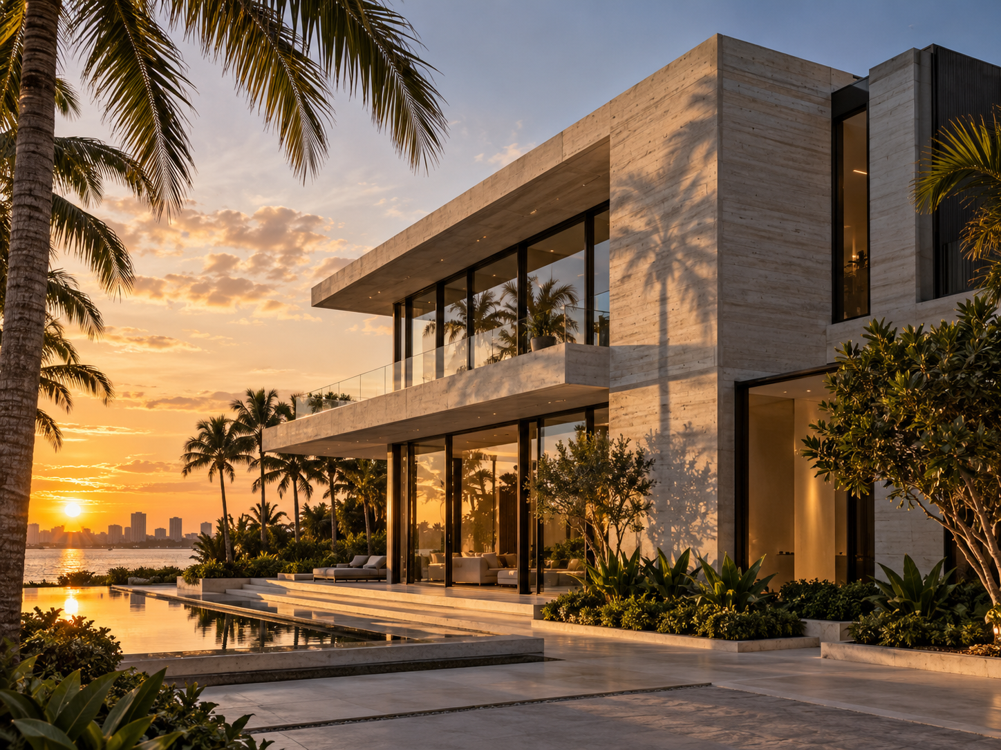 Architectural concept of a contemporary concrete and glass building in South Florida